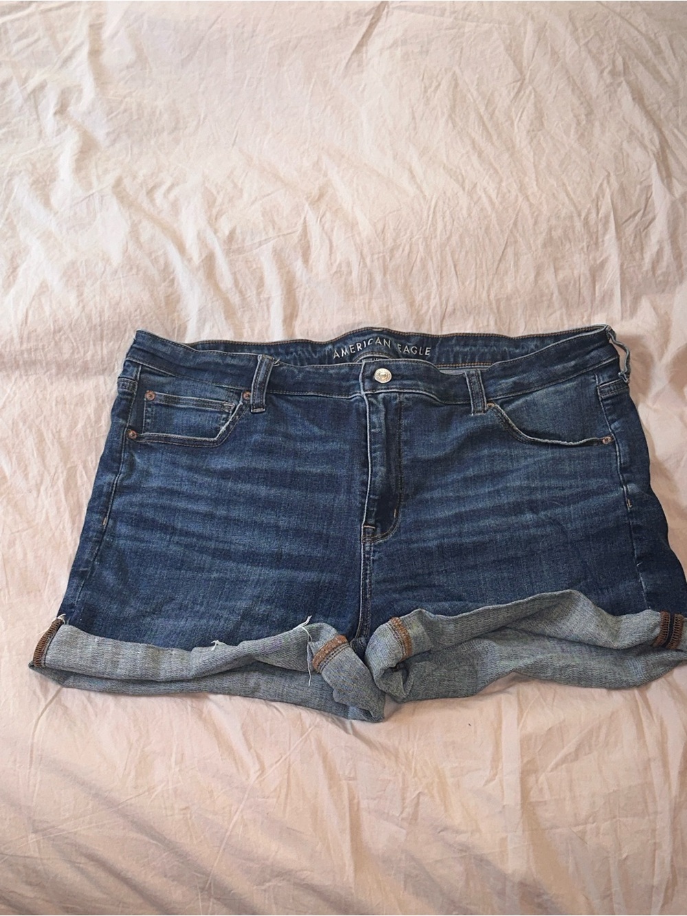 American Eagle Outfitters Dark Blue Rolled Hem Denim Shorts